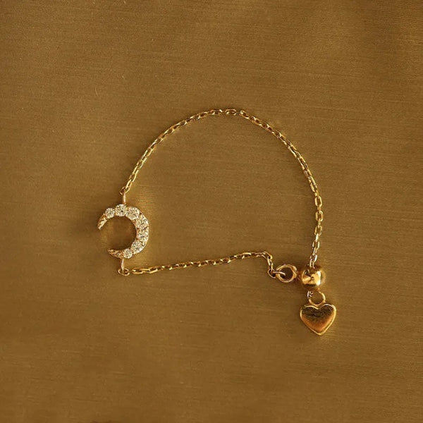 Creative Design New Silver Inlaid Crystal Moon Thin Chain Ring