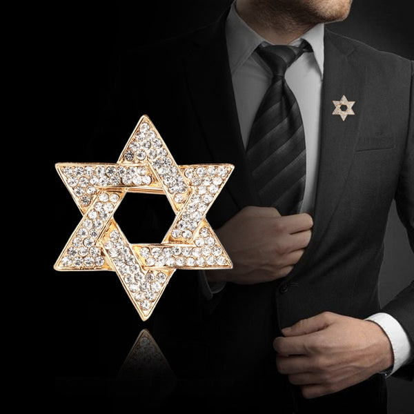 Six-pointed Star Brooch Men&#39;s Suit Collar Pin Women