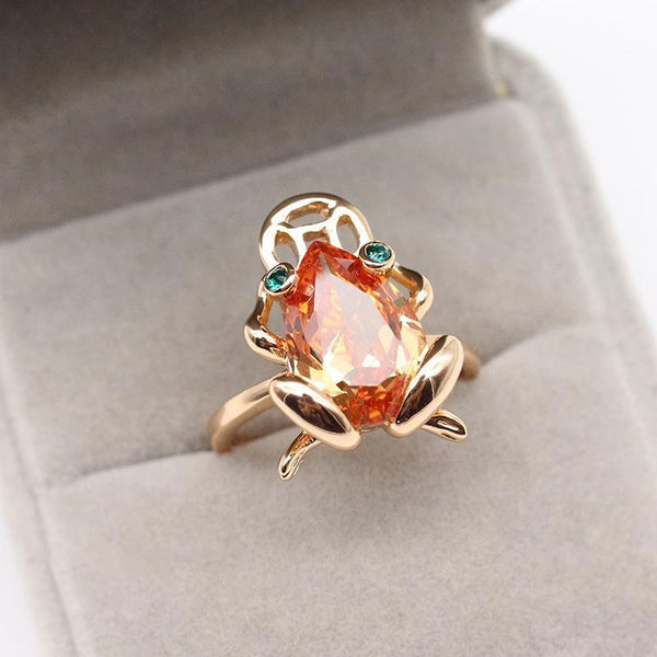 New original citrine golden toad frog open ring