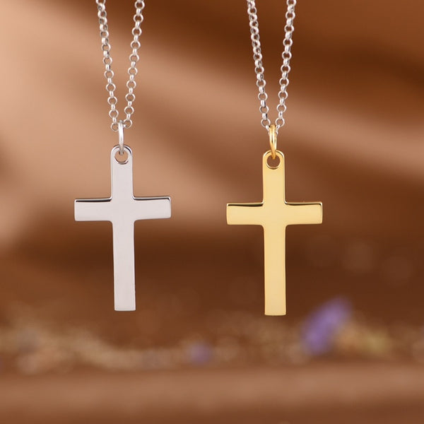 Colgante de cruz brillante de diseño simple de moda de plata esterlina S925 para hombres y mujeres