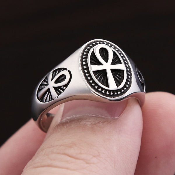 Anillos de cruz Ankh de acero inoxidable 316L estilo punk vintage para hombres y mujeres