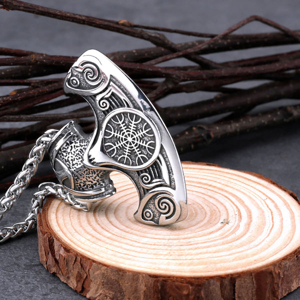 Collar vintage con hacha vikinga Vegvisir para hombre