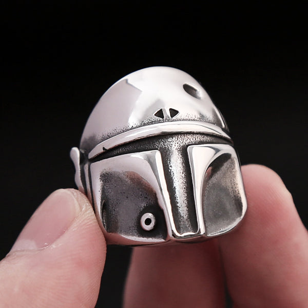 Anillo de acero inoxidable estilo punk vintage con diseño de calavera y máscara de soldado para hombre