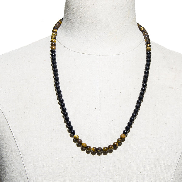 Collar de cuentas de ojo de tigre amarillo de 8 mm con ónix negro, gargantilla larga para hombre y mujer, conjunto de joyas