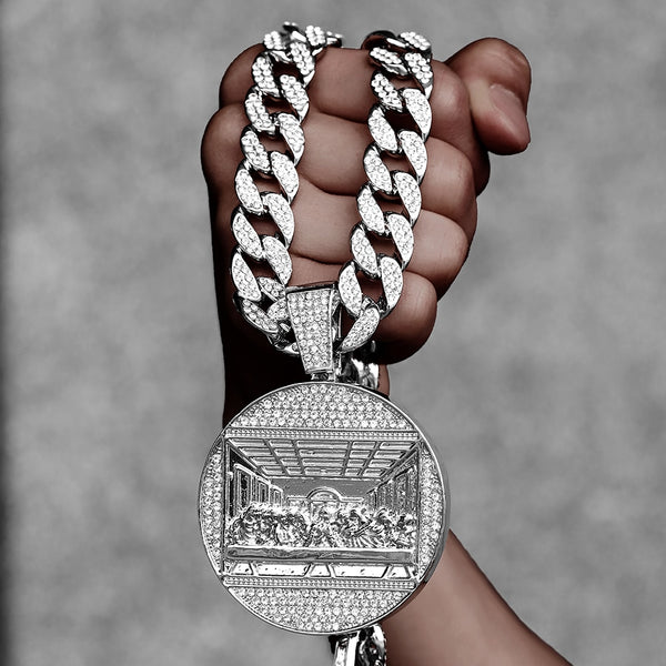 Men Women Hip Hop The Last Supper Pendant Necklace with 13mm Cuban Chain