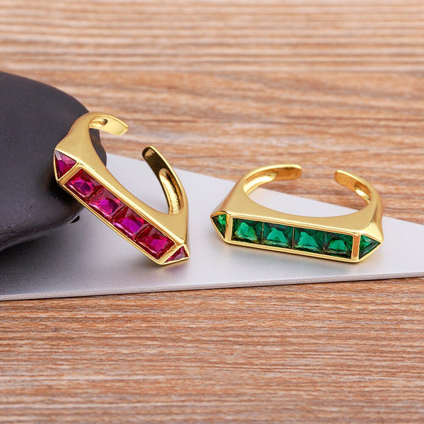 Nuevo anillo de moda para mujer con 5 colores de caramelo y diamantes de imitación geométricos chapados en oro
