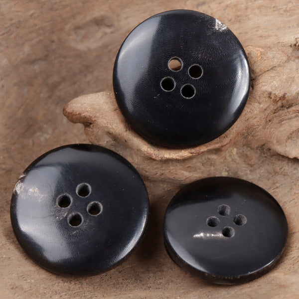 Juego de 10 botones sencillos de cuerno auténtico negro para ropa informal, botones de camisa