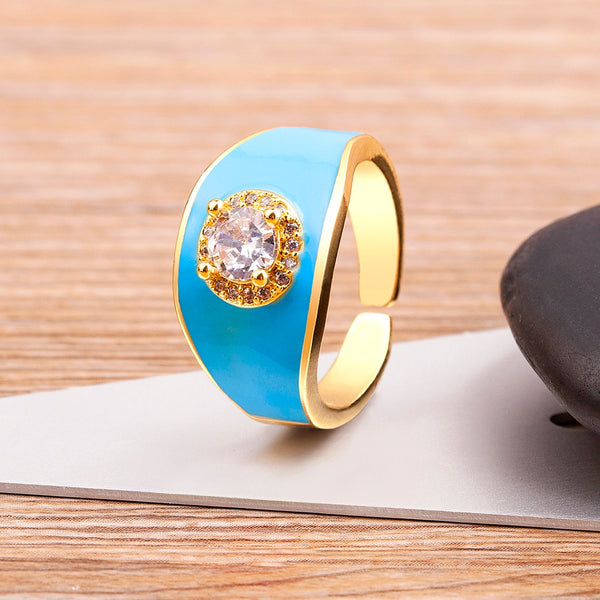 Anillos de apertura con circonitas y esmalte de moda para mujer