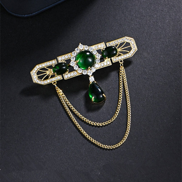 Retro Fashion Rhinestone Tassel Chains Brooch For Women
