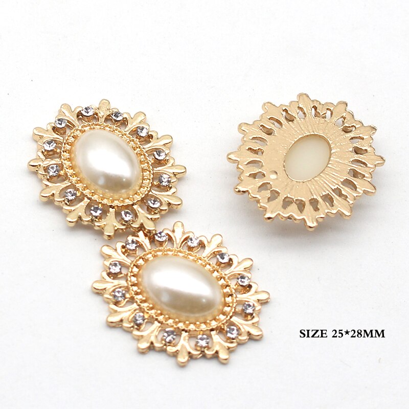25mm*28mm DIY Handwork Jewelry Accessories Plating Gold Pearl Buttons For Rhinestones Decoration