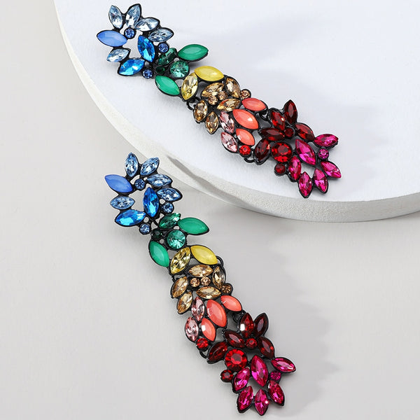 Pendientes largos colgantes de cristal colorido de moda bohemia para mujer
