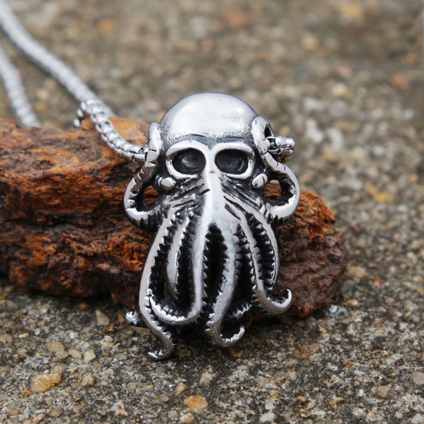 Collar con colgante de pulpo Cthulhu de acero inoxidable estilo punk hip hop para hombre