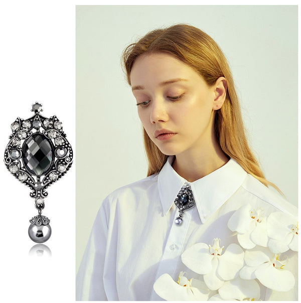 Classic Women Girls Pearl Pendant Cross Badges Pin Vintage Palace Baroque Style Crsytal Brooch