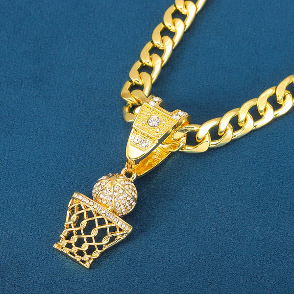 Nuevo collar con colgante de baloncesto con marco brillante de estilo hip hop