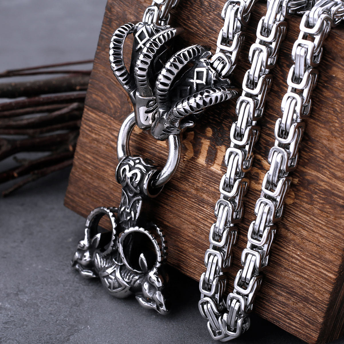 Stainless Steel Viking Thor Hammer Anchor Pendant Ram Rune Necklace Me ...