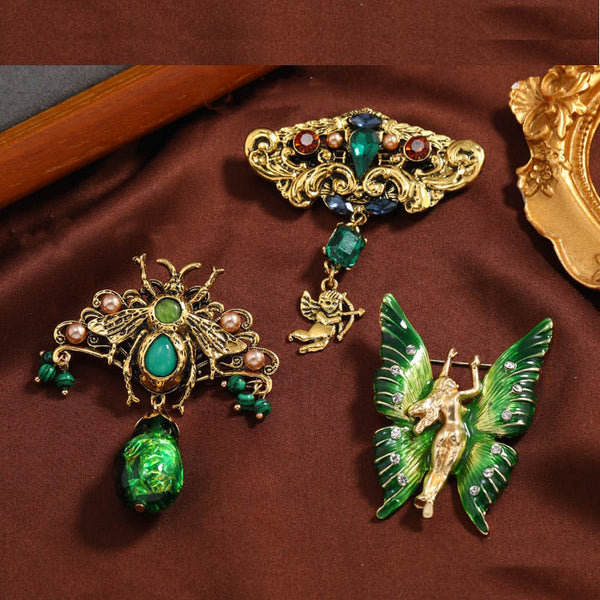 Classic Women Lady Palace Emerald Middle Crystal Butterflies Bee Pins Accessories