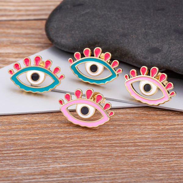 Pendientes dorados con diseño de ojo malvado de la suerte en colores caramelo de nuevo diseño