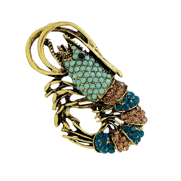 Rhinestone Shrimp Brooch Vintage Animal Pin 2 Colors Available Winter Coat Accessories