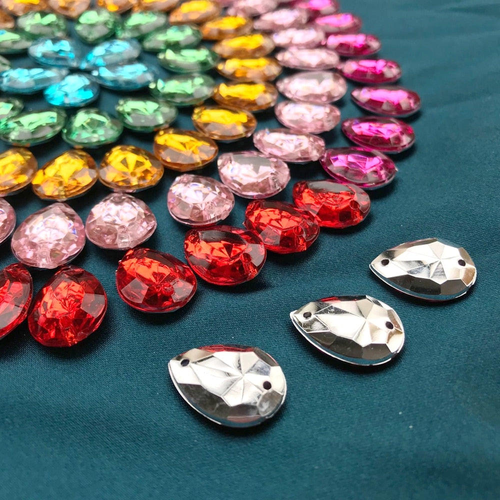 200PCS Mixed Colors Acrylic Button Drop-Shaped Sewing Rhinestones DIY Crafts