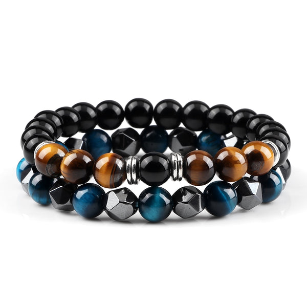 2 pulseras energéticas de hematita para hombre y mujer, con cuentas de ojo de tigre.