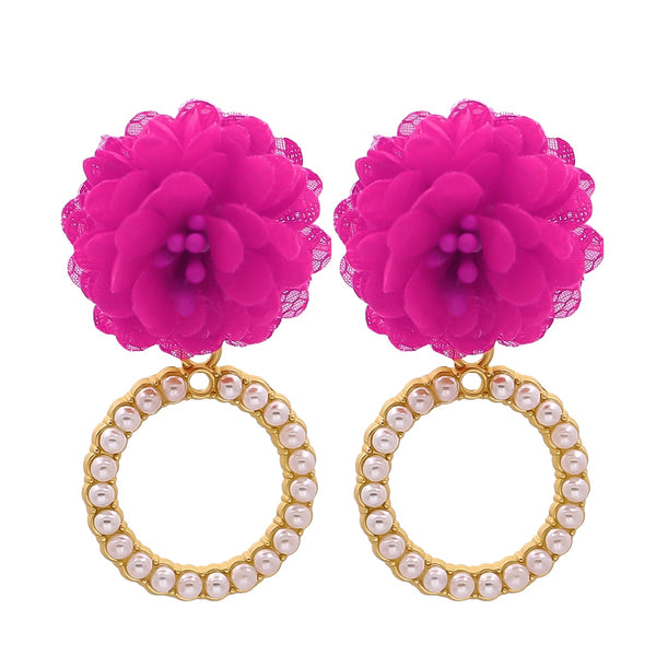 Nuevos pendientes de gota de cristal rosa intenso de moda coreana para mujer