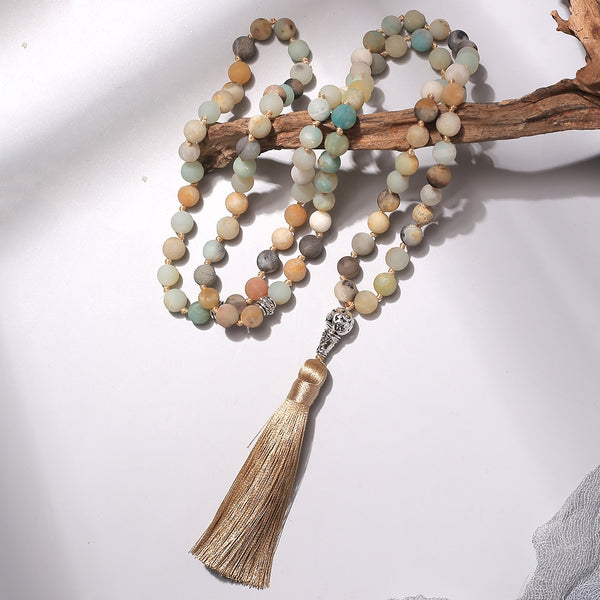 Rosario islámico con 99 cuentas de oración Tasbih, 8 mm, amazonita, collar y pulsera anudados
