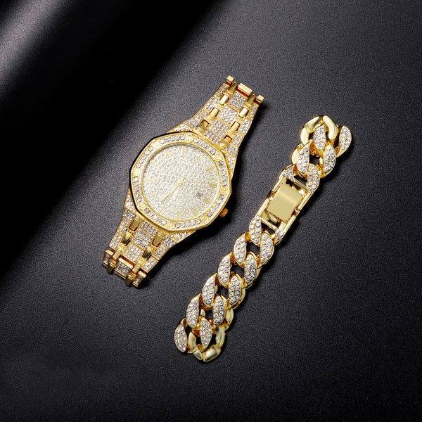 Men Gold Watch Hip Hop  Luxury Mens Watch Quartz Wristwatches
