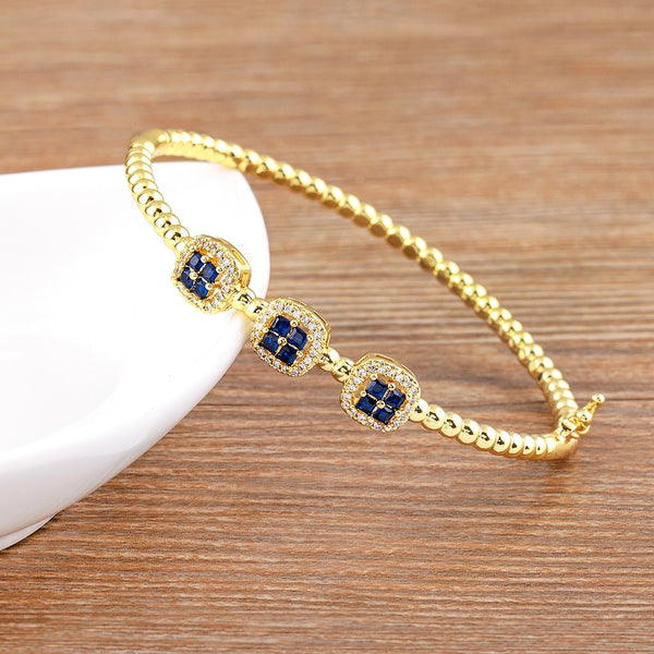 Pulseras de diseño clásico con incrustaciones de circonitas de cristal, chapadas en oro en 4 colores para mujer.