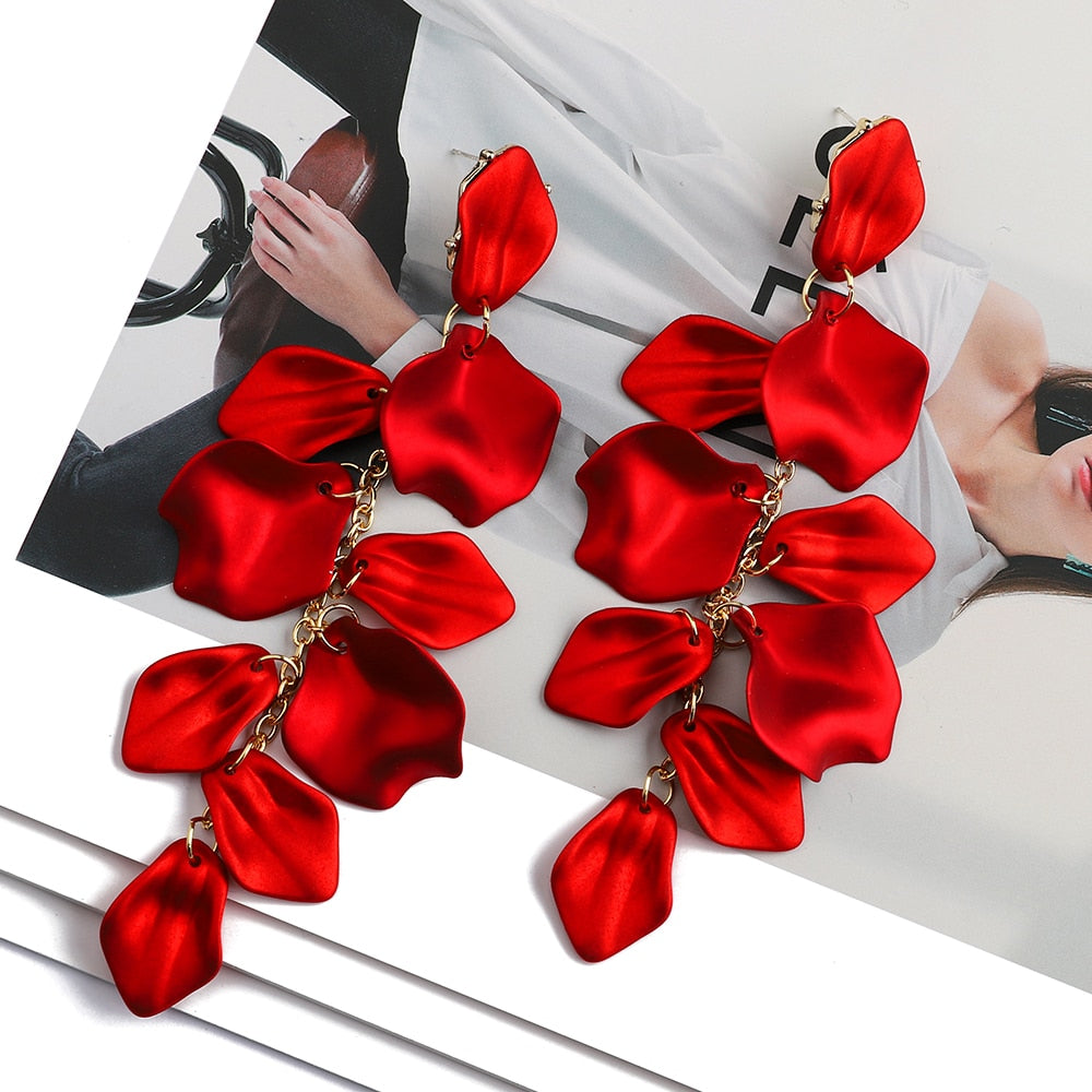 Korean Fashion Acrylic Petal Flower Tassel Dangle Earrings For Women