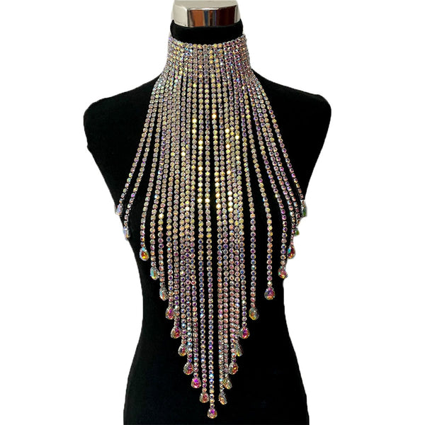 Elegant Long Tassel Hung down to Waist Women Necklaces with Rhinestones