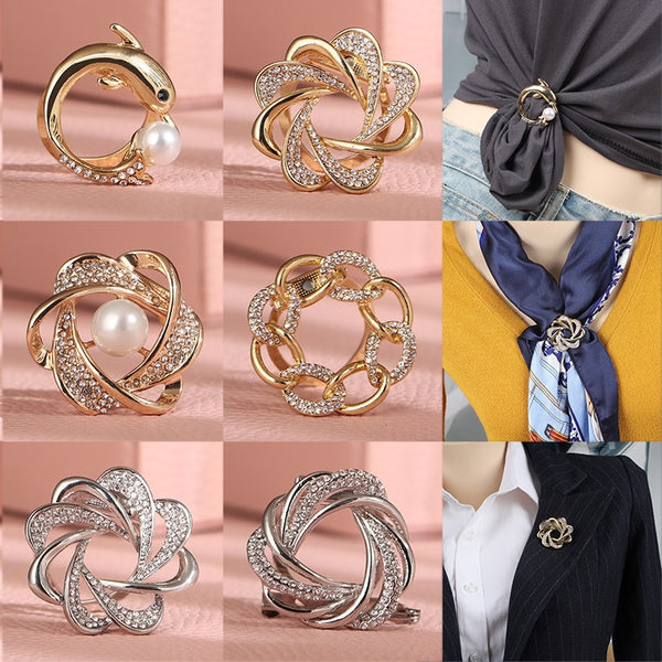 Summer Silk Scarf Buckles Brooch Dural Purpose Buttons