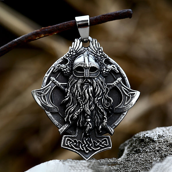 Colgante de Odín con hacha de guerrero vikingo de mitología nórdica en acero inoxidable 316L