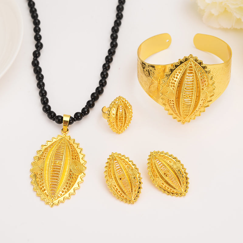 gold Ethiopian Traditional Necklace Earrings Eritrea Jewelry set
