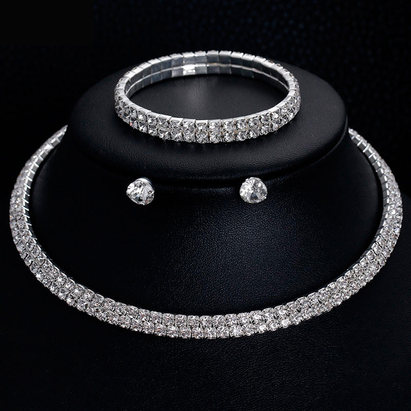 Silver Color Geometric Choker Crystal Wedding Jewelry Sets