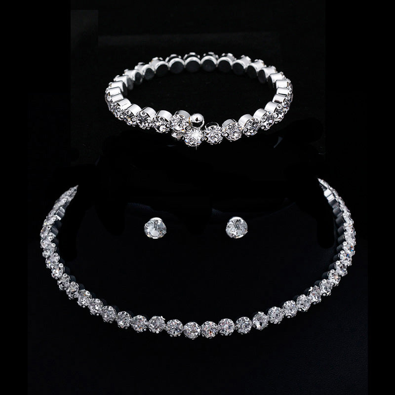 Silver Color Geometric Choker Crystal Wedding Jewelry Sets