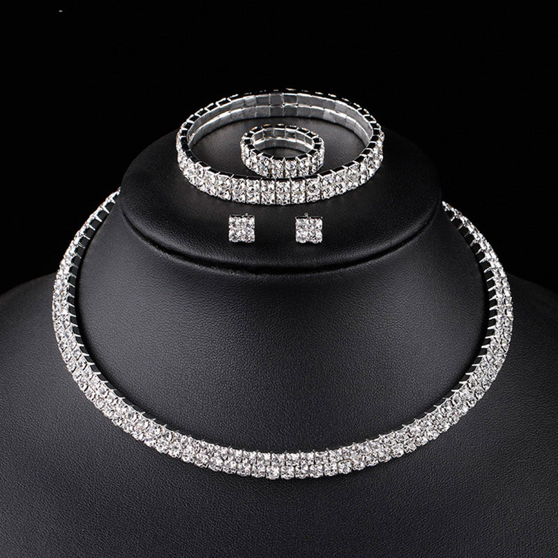Silver Color Geometric Choker Crystal Wedding Jewelry Sets