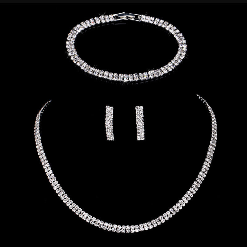 Silver Color Geometric Choker Crystal Wedding Jewelry Sets