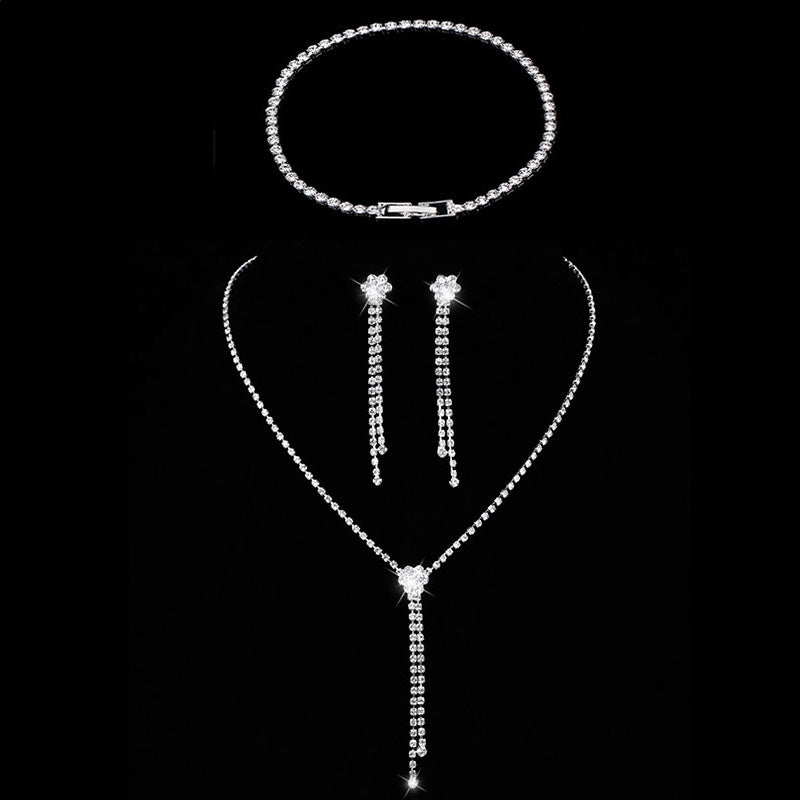 Silver Color Geometric Choker Crystal Wedding Jewelry Sets