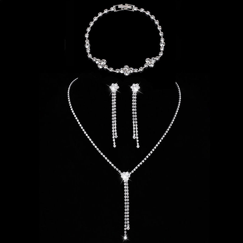 Silver Color Geometric Choker Crystal Wedding Jewelry Sets