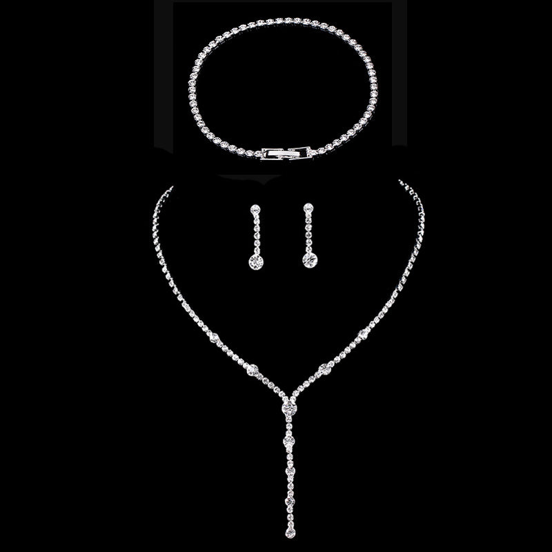 Silver Color Geometric Choker Crystal Wedding Jewelry Sets