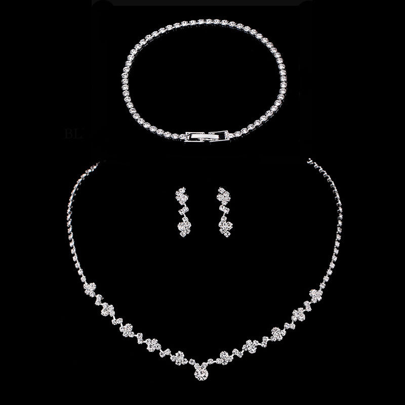 Silver Color Geometric Choker Crystal Wedding Jewelry Sets