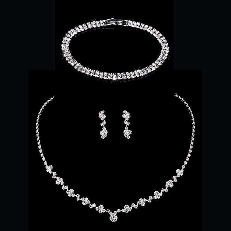 Silver Color Geometric Choker Crystal Wedding Jewelry Sets