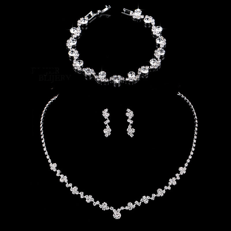 Silver Color Geometric Choker Crystal Wedding Jewelry Sets