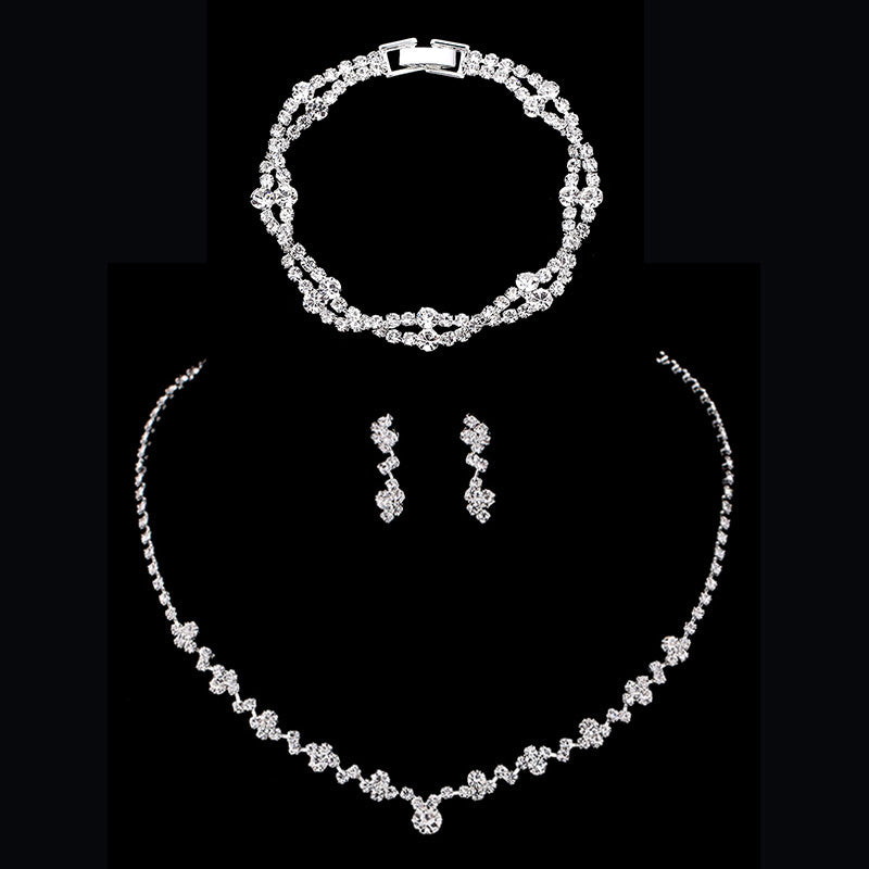 Silver Color Geometric Choker Crystal Wedding Jewelry Sets