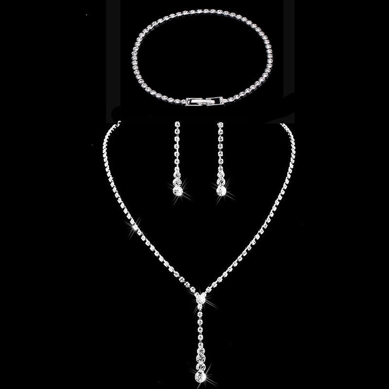Silver Color Geometric Choker Crystal Wedding Jewelry Sets