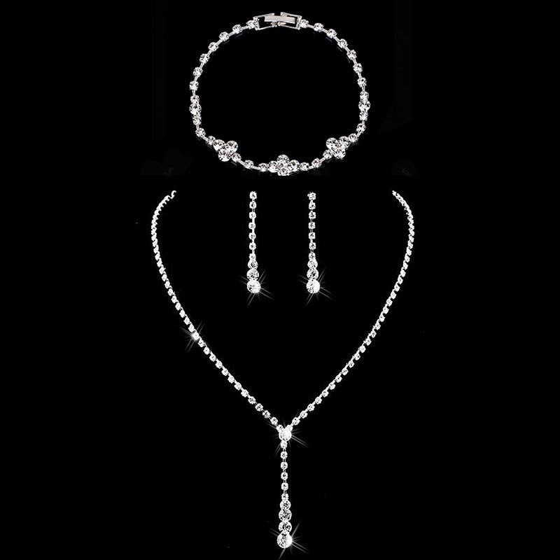 Silver Color Geometric Choker Crystal Wedding Jewelry Sets