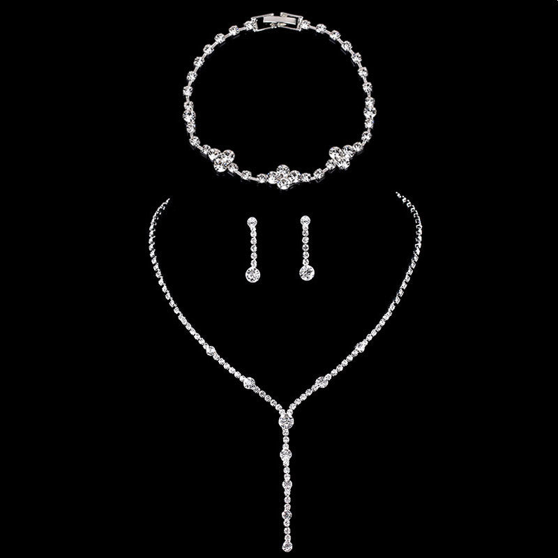 Silver Color Geometric Choker Crystal Wedding Jewelry Sets