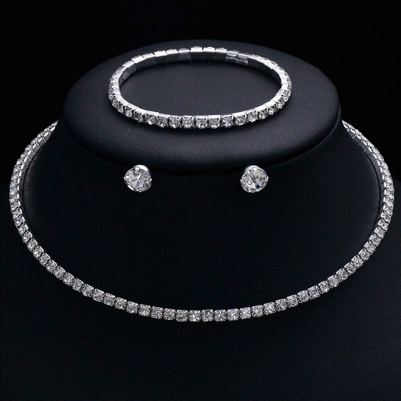 Silver Color Geometric Choker Crystal Wedding Jewelry Sets