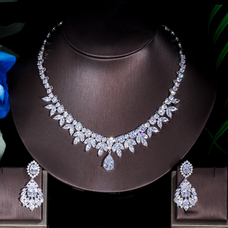 CZ Stone Wedding Costume Necklace and Earrings Jewelry Sets