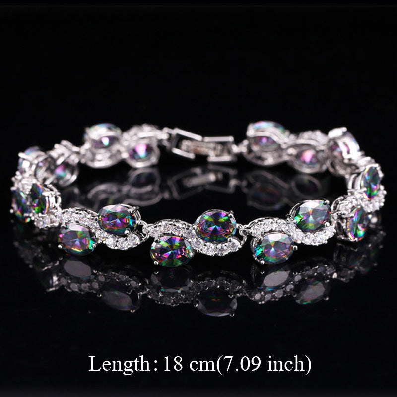 Multi Color Big Round Natural Crystal Stone Silver Plated Chain Link Bracelets